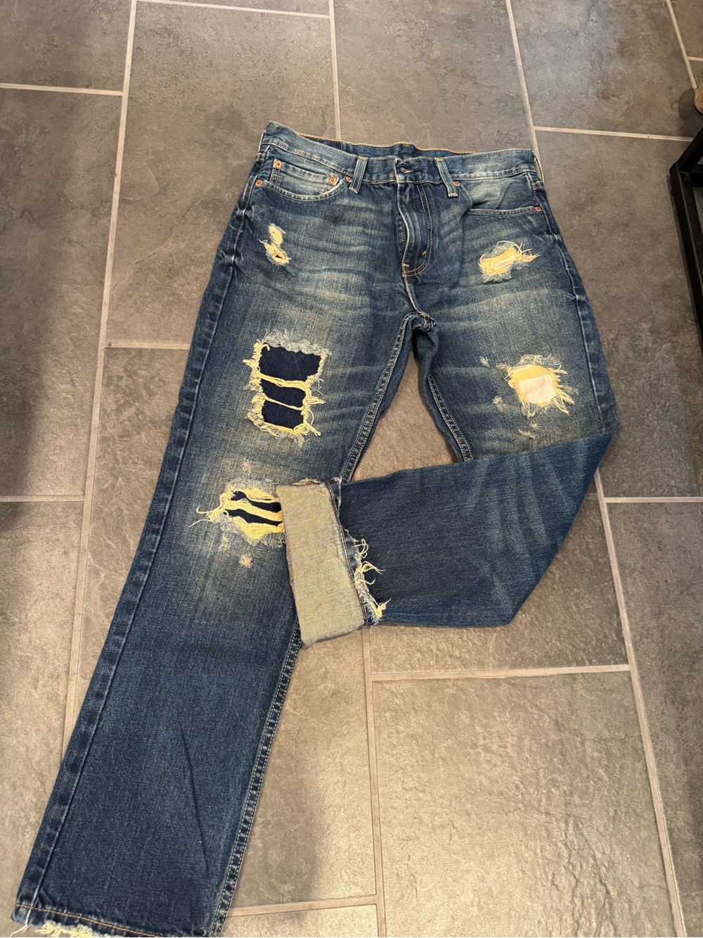 Levi's Women's Distressed Dark Blue Straight Jeans